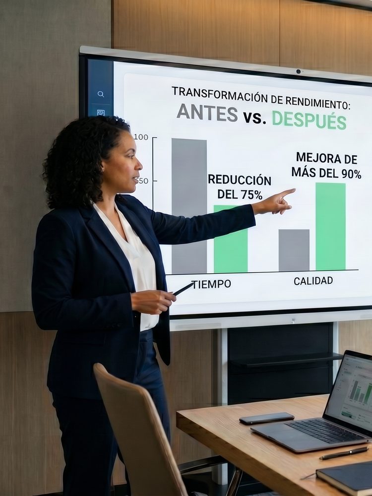 Presentación de resultados antes y después en AXION Solutions